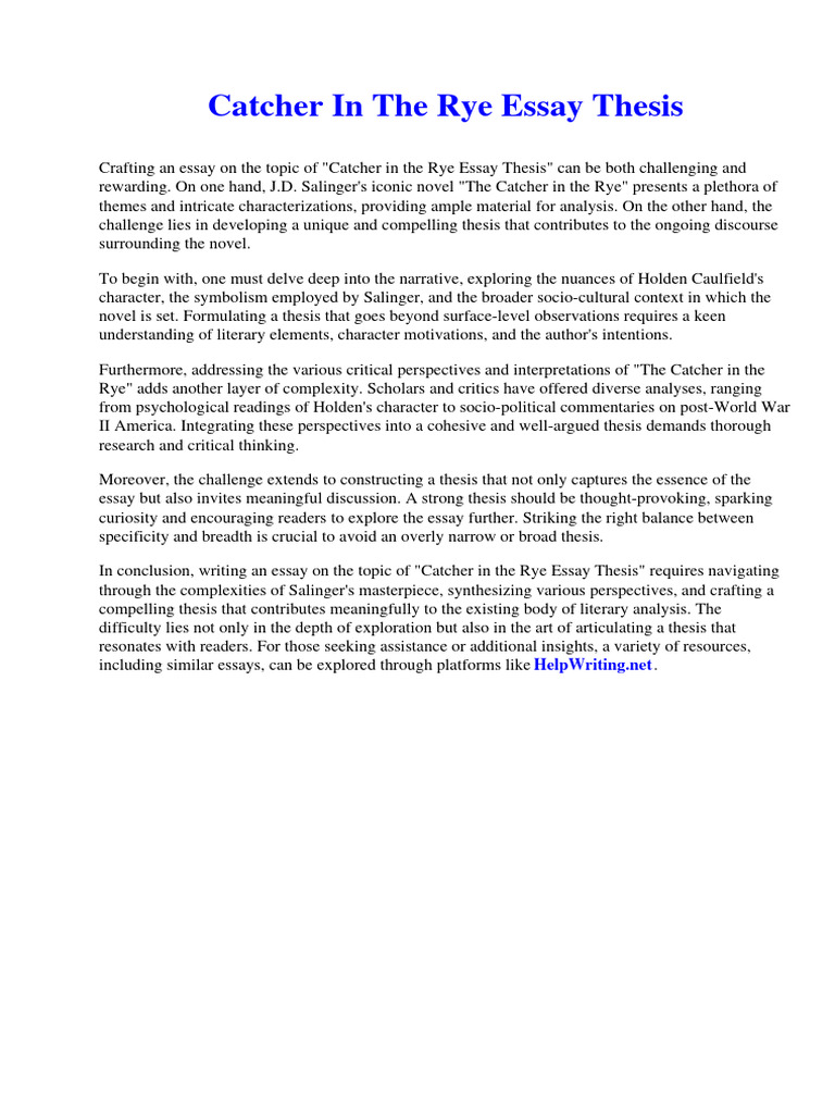 Catcher in The Rye Essay Thesis PDF Gender Pay Gap Marketing