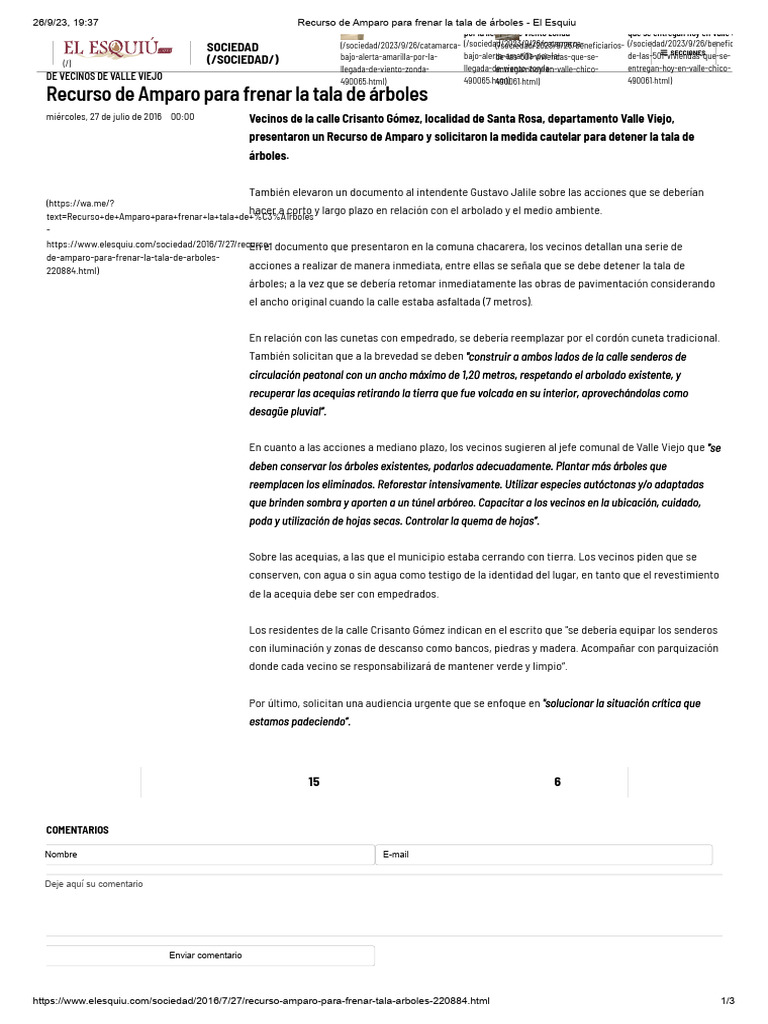 Recurso de Amparo para Frenar La Tala de Árboles - El Esquiu | PDF