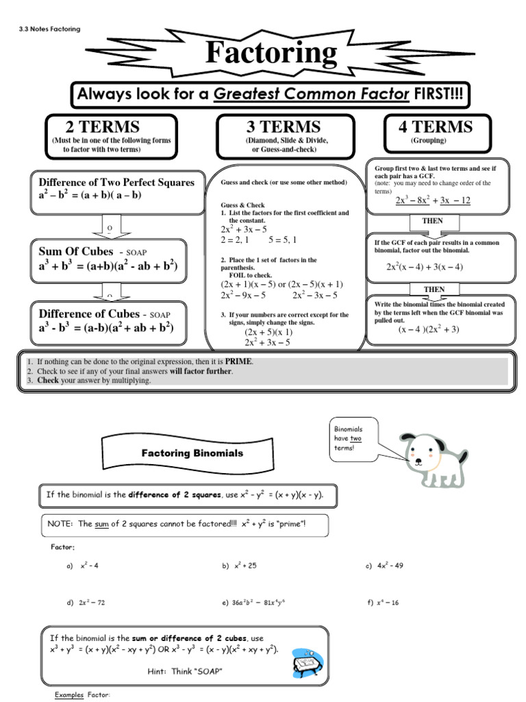 3.4 Notes Factoring | PDF | Factorization | Polynomial