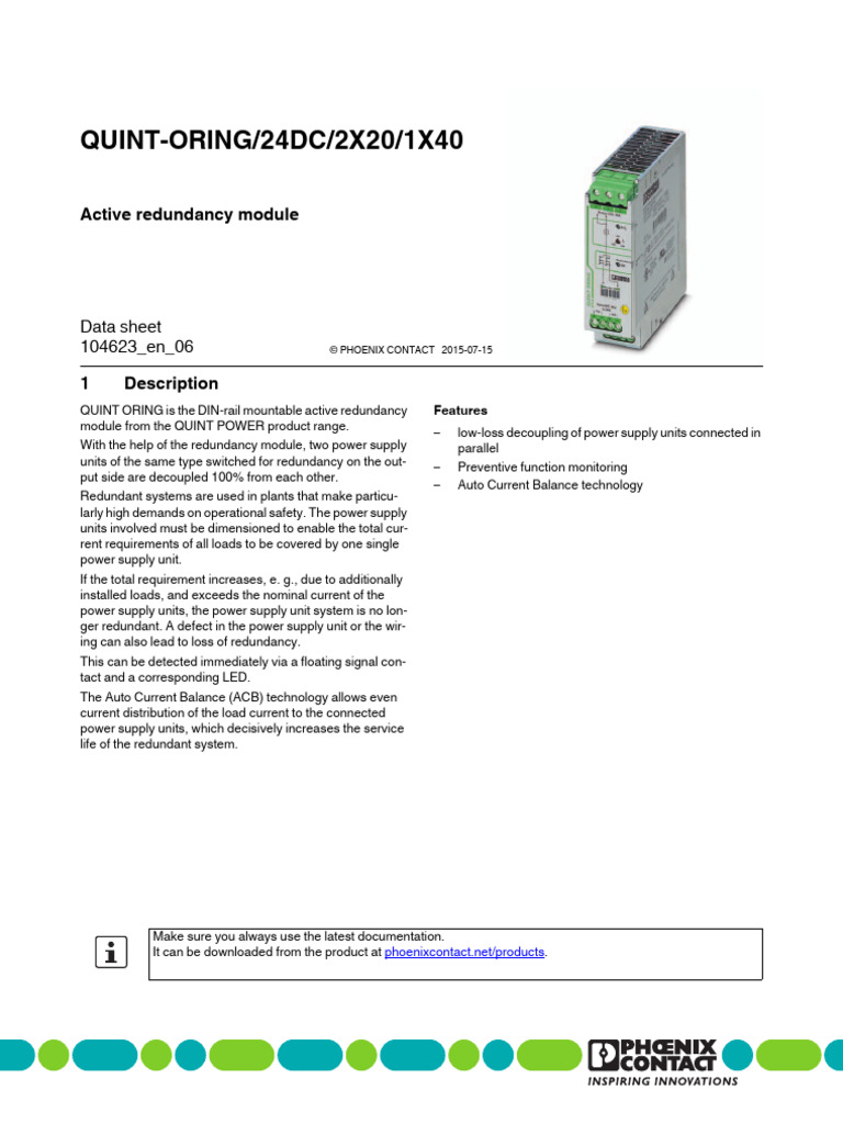 QUINT-ORING Active Redundancy Module | PDF | Power Supply | Electricity