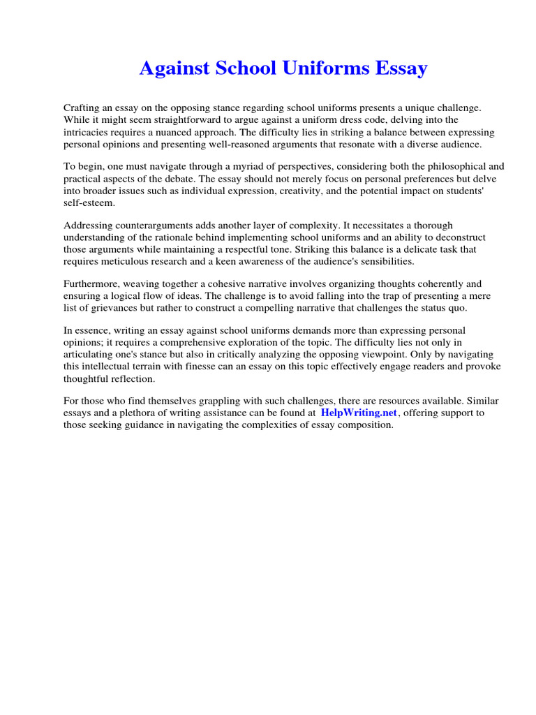 Against School Uniforms Essay PDF Siege Of Yorktown Essays