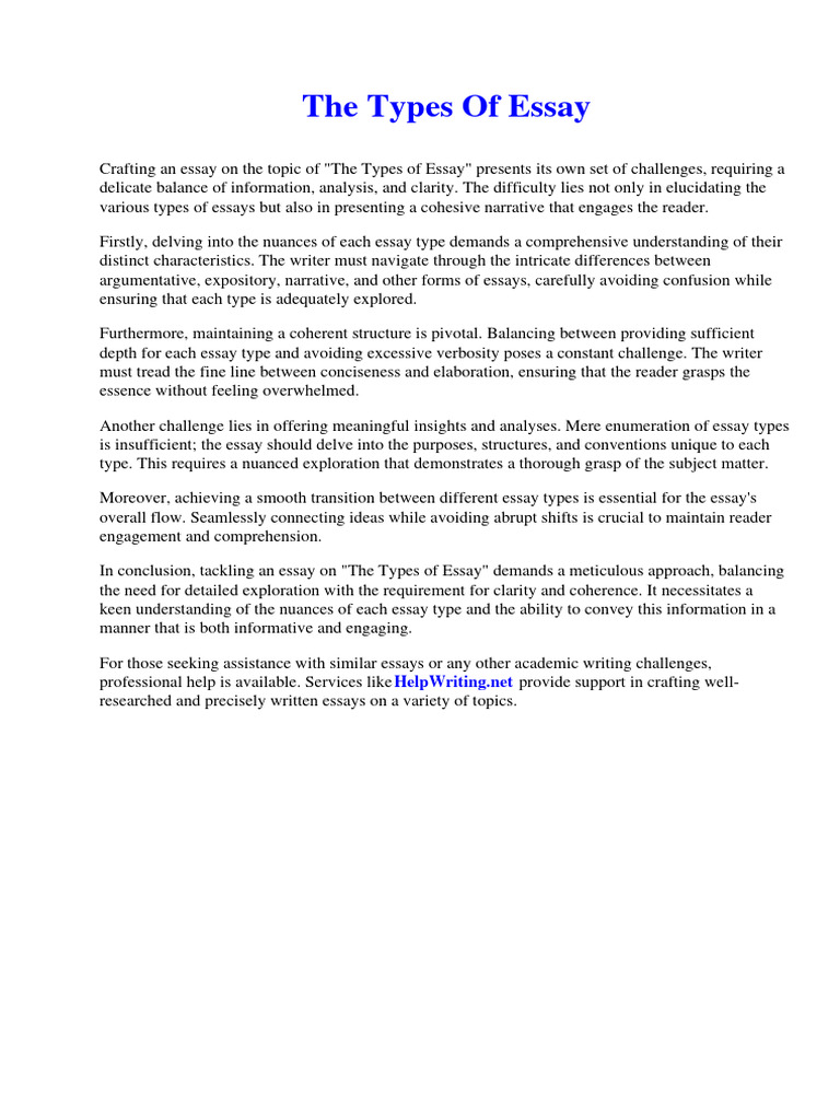 Types Of Essay Worksheets Pdf