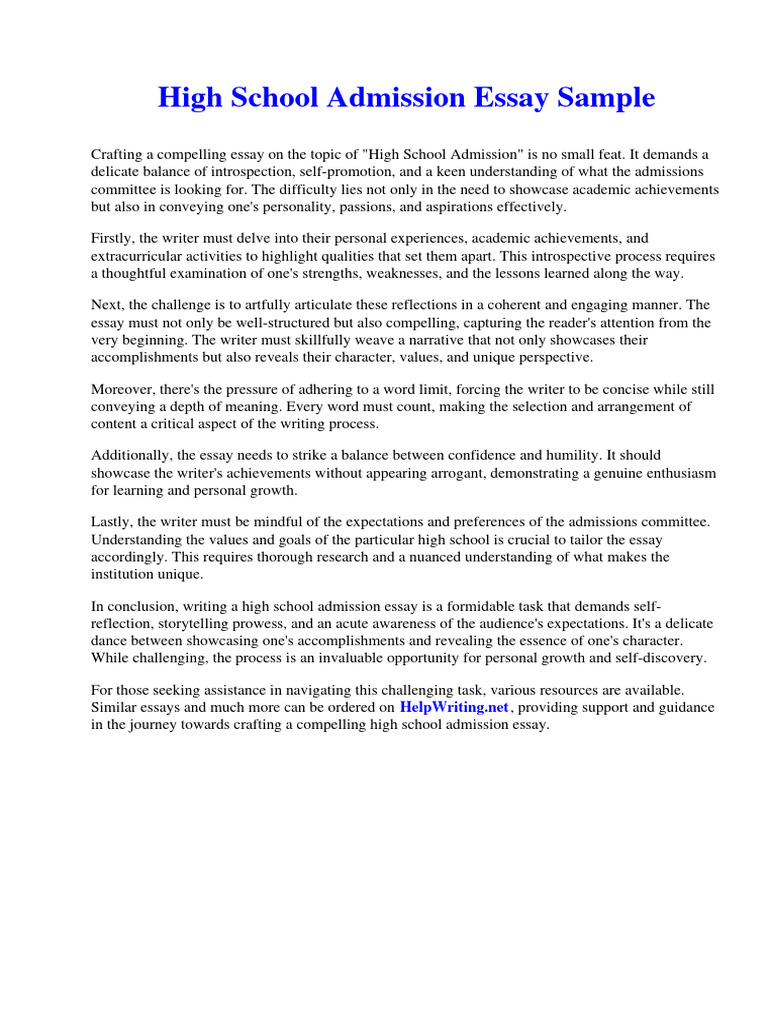 High School Admission Essay Sample | PDF