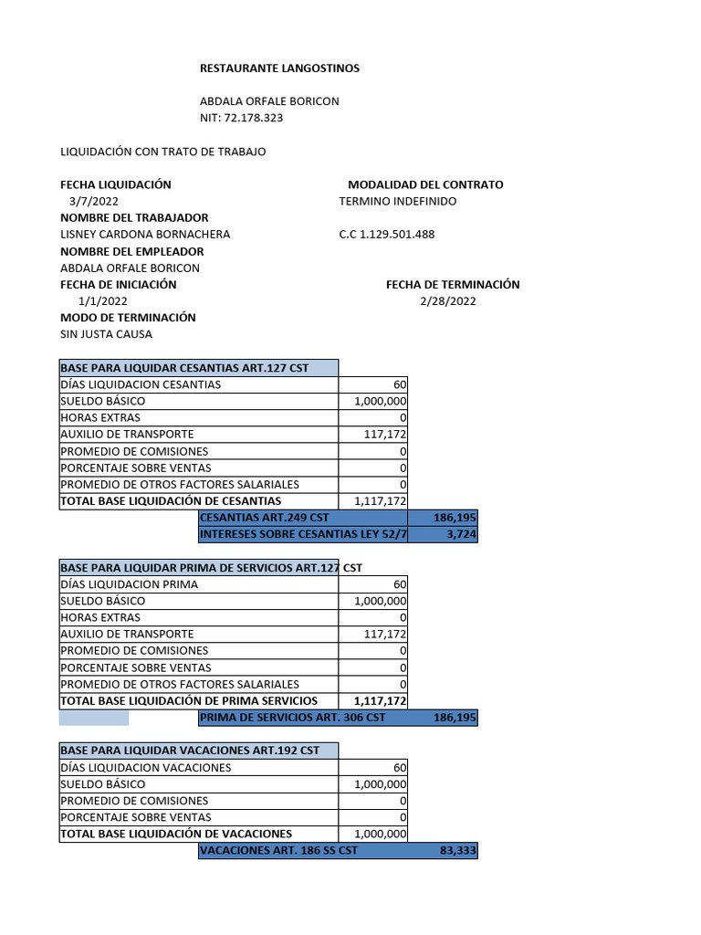 Formato para Elaborar Liquidacion Laboral | PDF | Salario | Liquidación