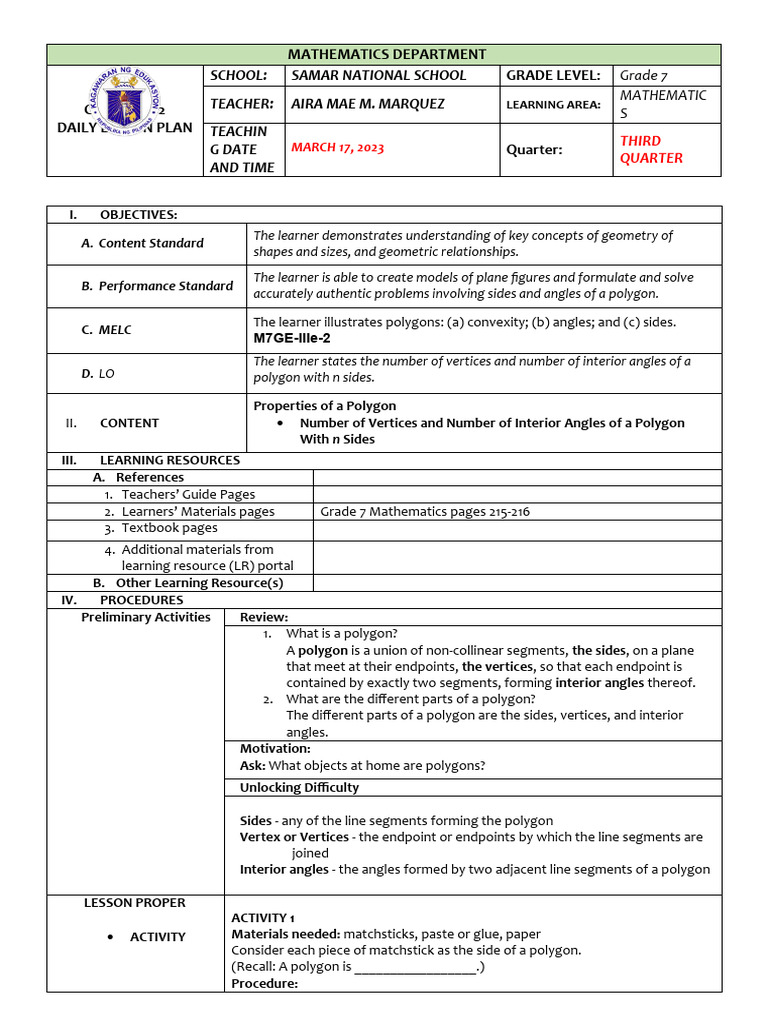 Properties Of A Polygon Pdf Vertex Geometry Polygon
