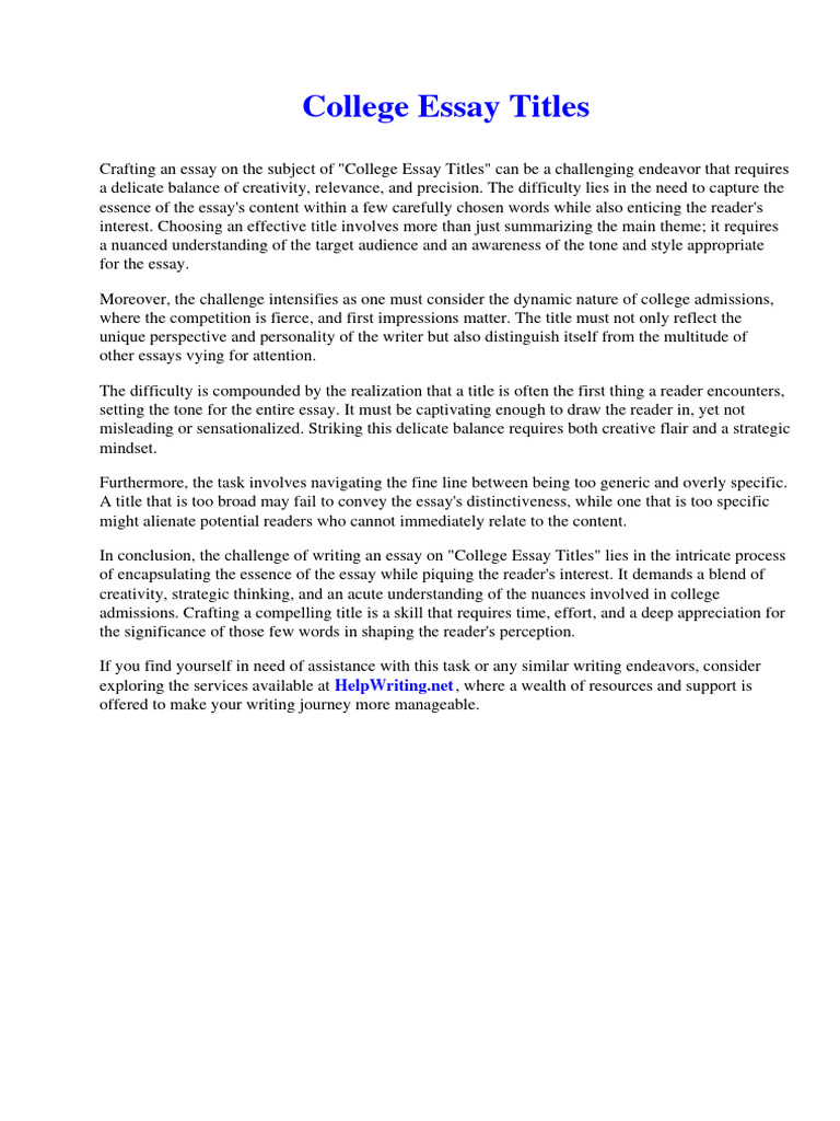 College Essay Titles PDF U S Securities And Exchange Commission College Essay Titles PDF U S Securities And Exchange Commission