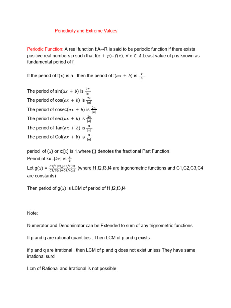 Periodicity and Extreme Values | Download Free PDF | Trigonometric ...