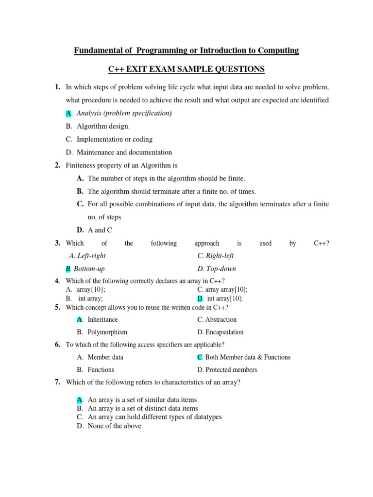 Exit Exam CPP - 2 | PDF | C++ | Algorithms