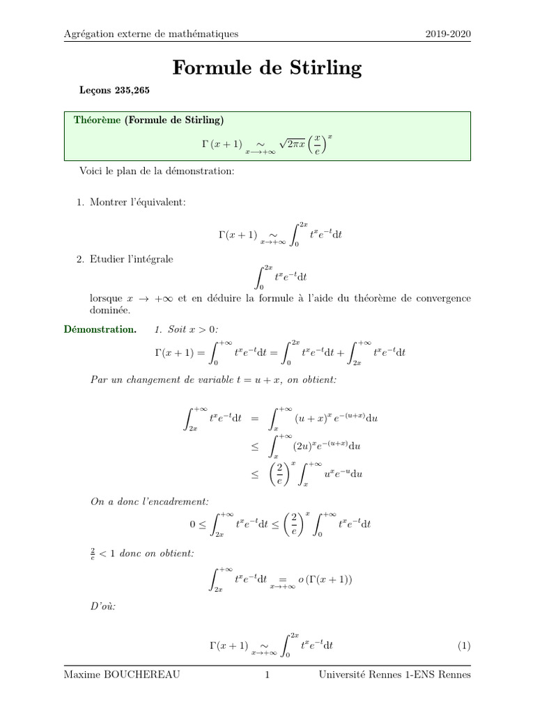 Démonstration de la formule de Stirling | PDF | Déduction logique ...