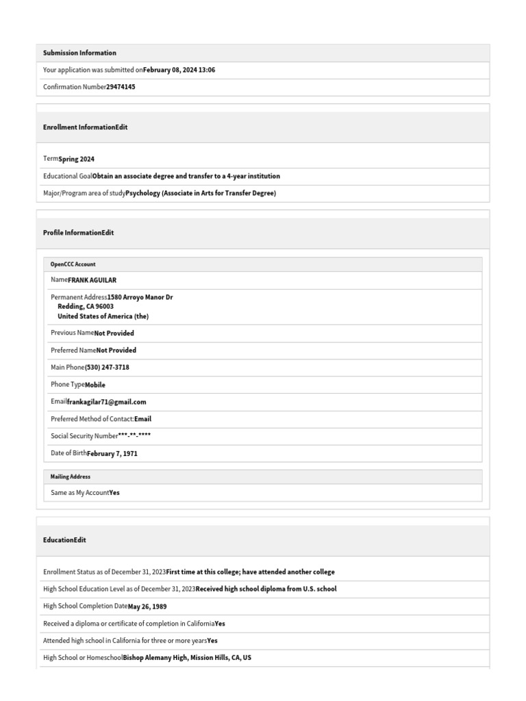 High School and College Enrollment Details | PDF | Academic Degree ...