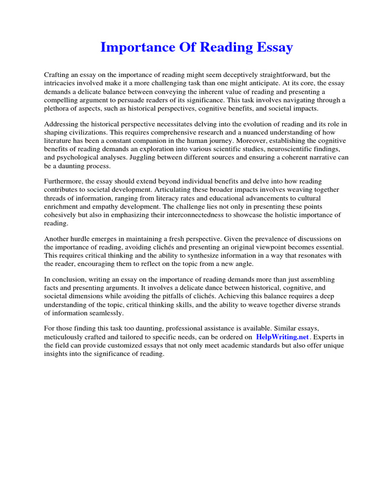 Importance Of Reading Essay In English Pdf