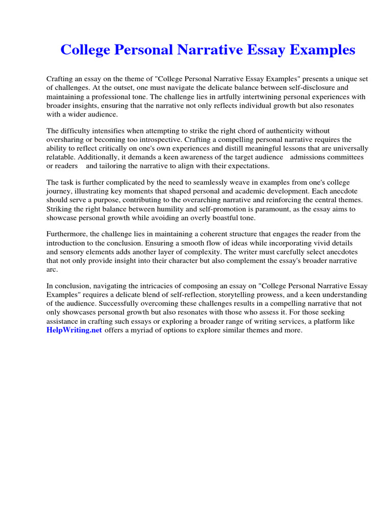 College Personal Narrative Essay Examples | PDF | Narrative | Essays