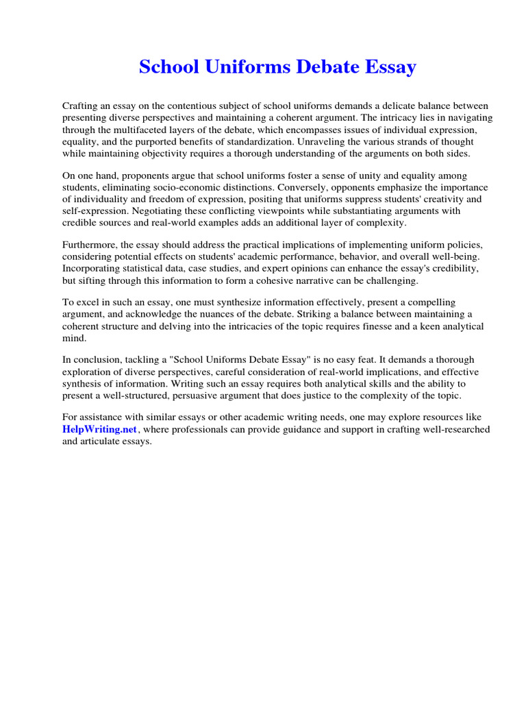 School Uniforms Debate Essay PDF