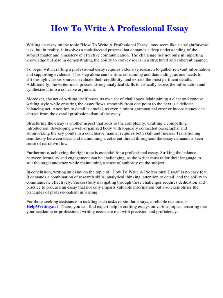 How To Write A Professional Essay Download Free PDF Essays
