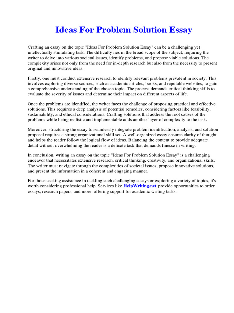 Ideas For Problem Solution Essay Pdf Critical Thinking Essays