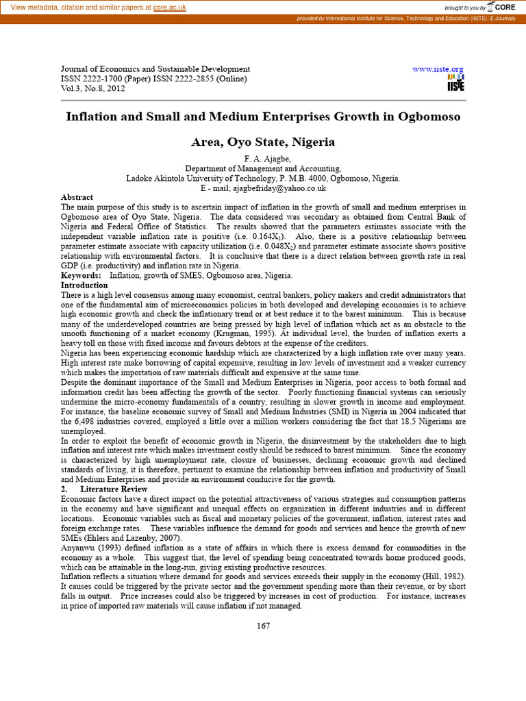 Impact of Inflation on SME Growth in Nigeria | PDF | Inflation ...