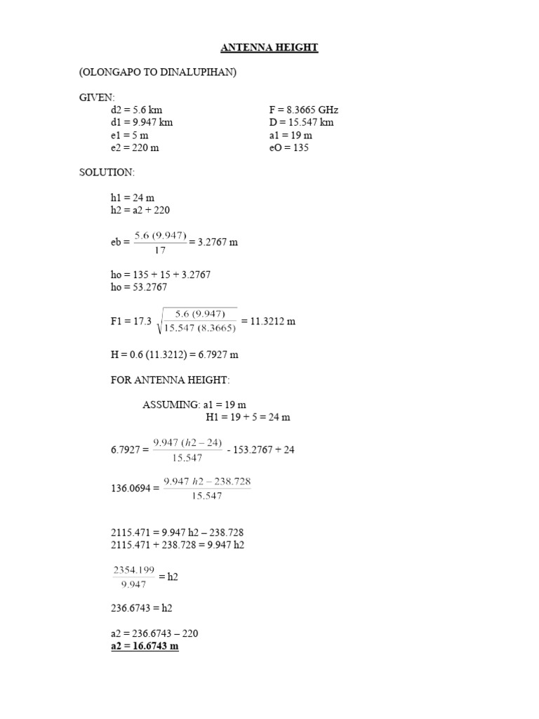 Antenna Height Calculation Formula | PDF
