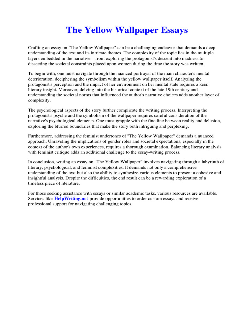 The Yellow Wallpaper Essays PDF Sexual Addiction