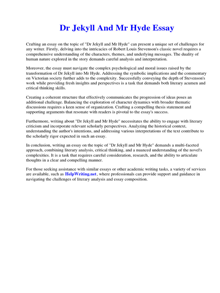 Dr Jekyll And Mr Hyde Essay Pdf Essays Memory