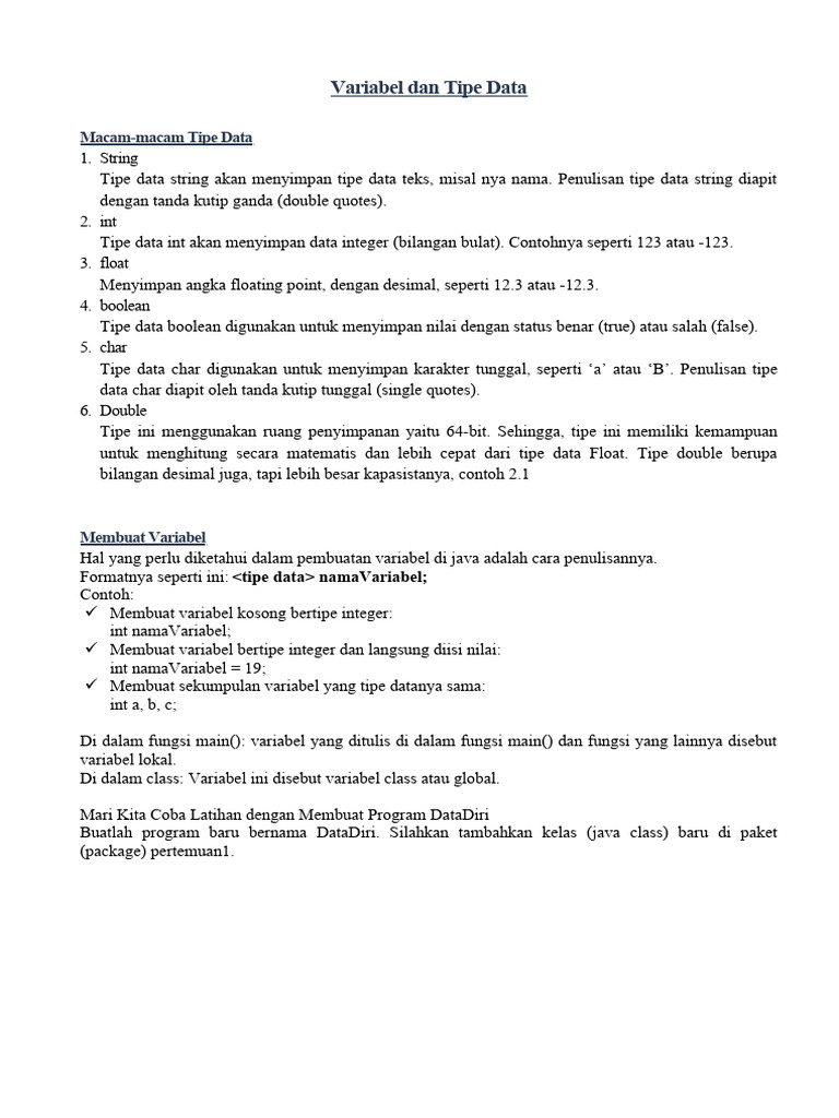 Variabel Dan Tipe Data | PDF