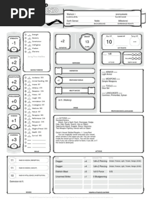 Level One Genie Warlock Character Sheet
