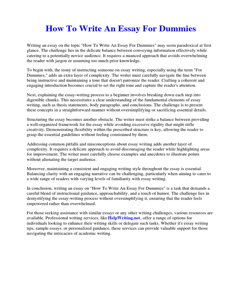 How To Write An Essay For Dummies PDF Essays Cheyenne