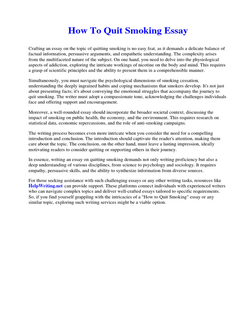 How To Quit Smoking Essay PDF Hotel Smoking