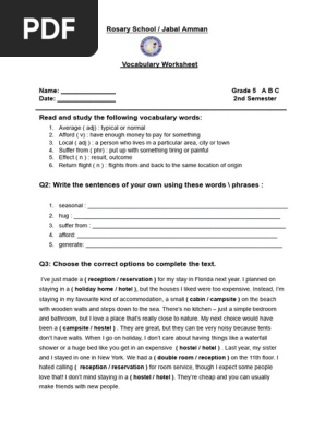 Vocabulary Worksheet