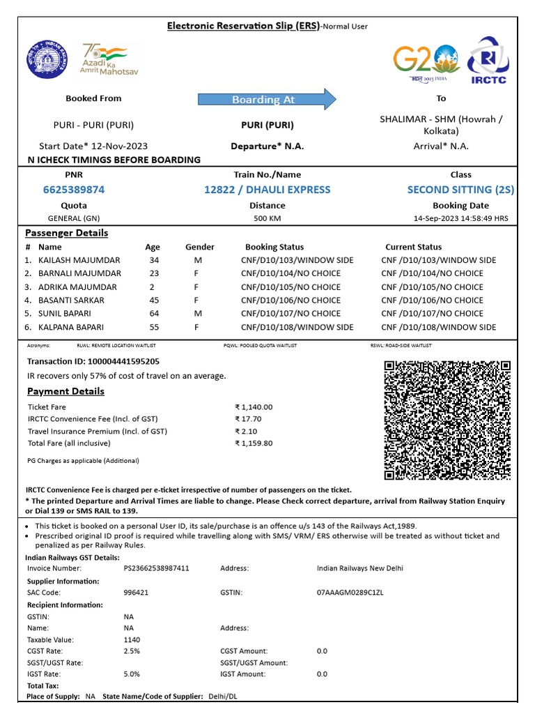Dhauli Express Second Sitting (2S) Download Free PDF Payments