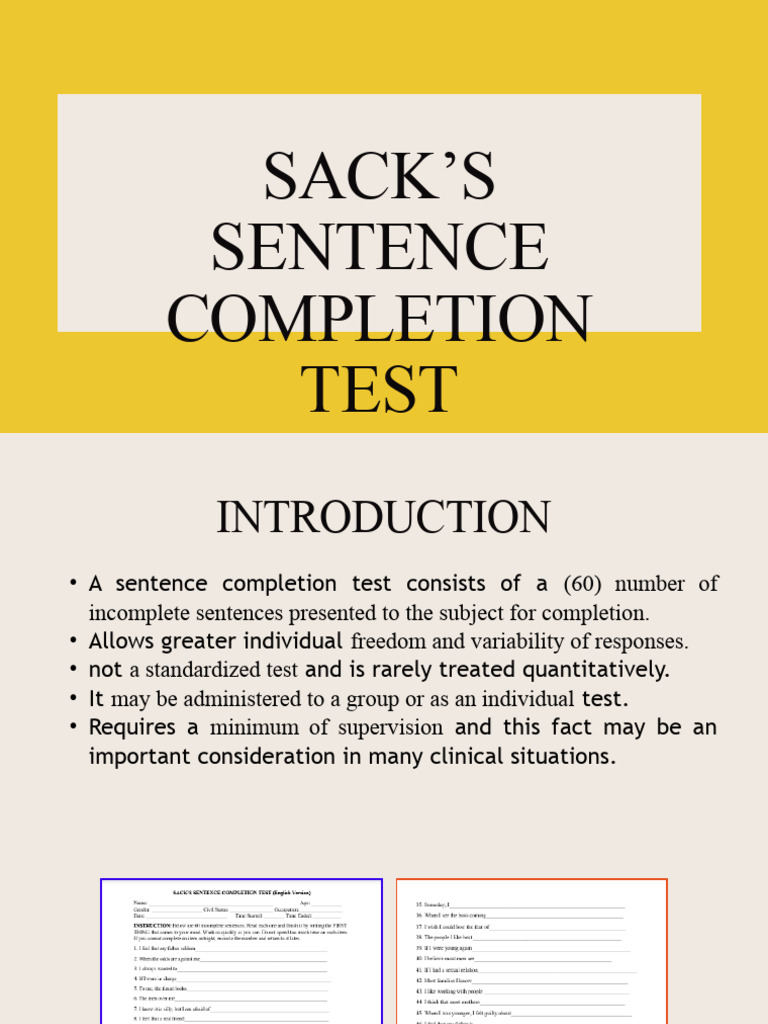 Sacks Sentence Completion Test Overview | PDF | Attitude (Psychology ...