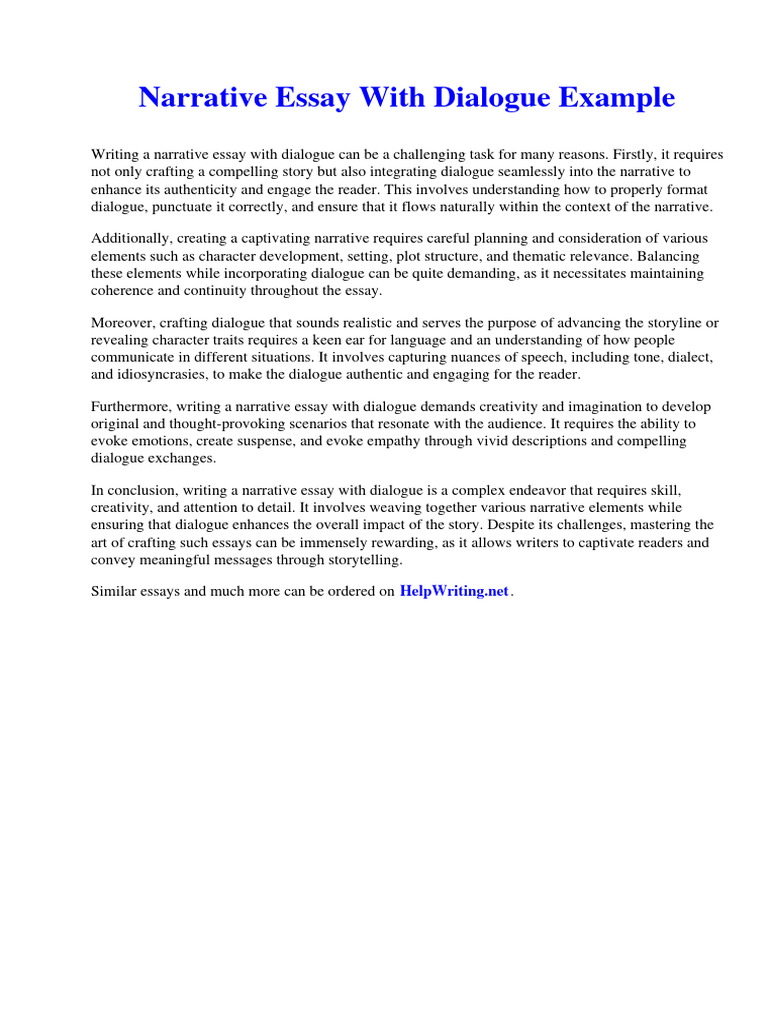 Narrative Essay With Dialogue Example | PDF | Narrative | Essays