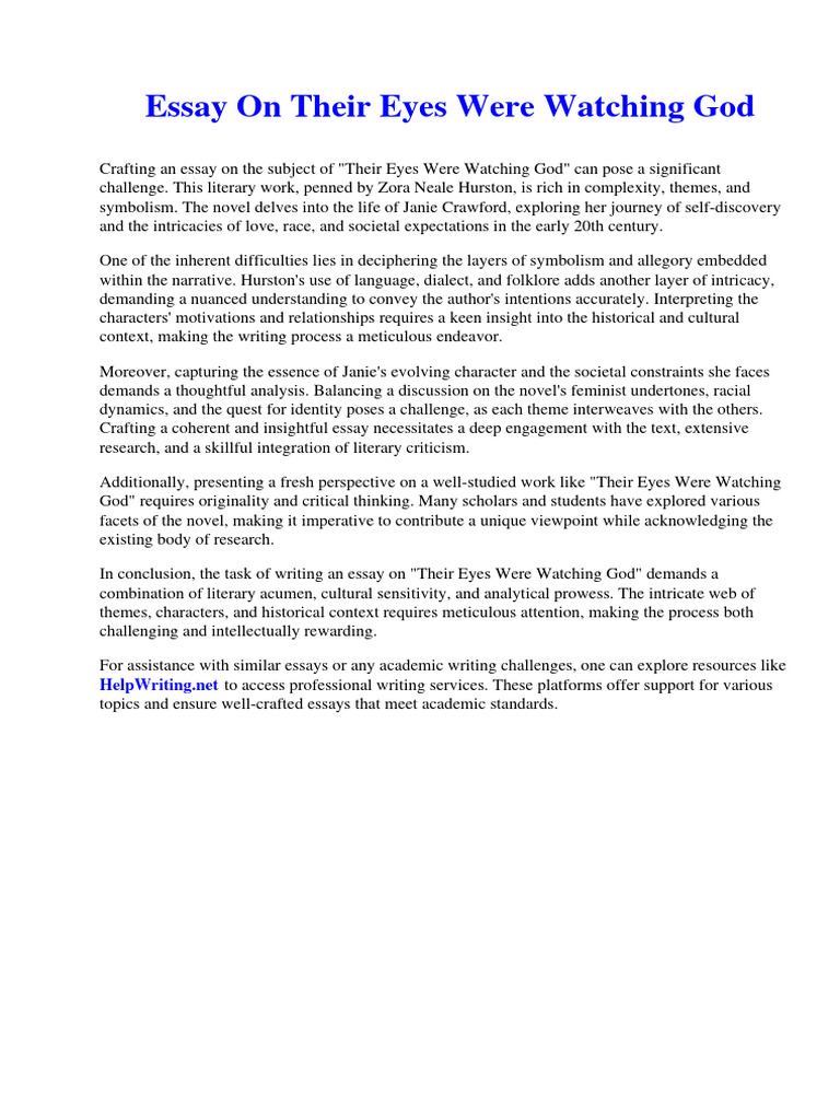 Essay On Their Eyes Were Watching God | PDF | Ice Cream | Milk