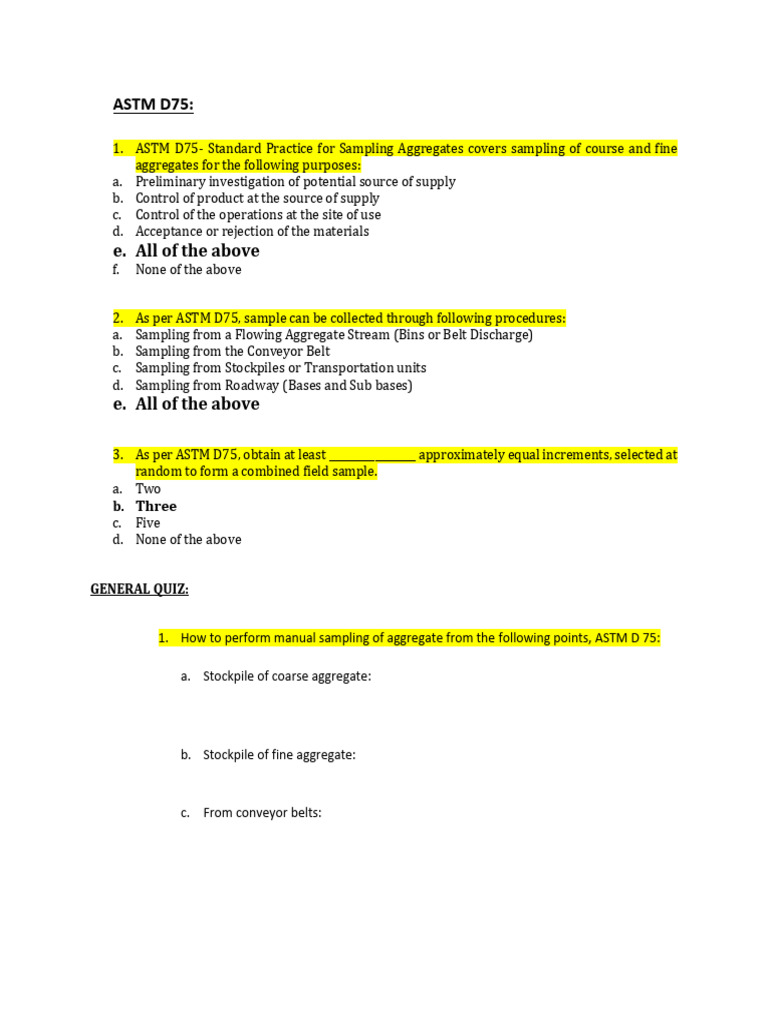ASTM D75 Aggregate Sampling Guide | PDF | Materials | Civil Engineering