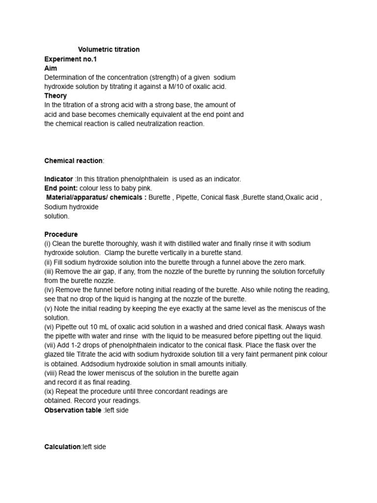 Volumetric Titration Pdf Titration Chemistry