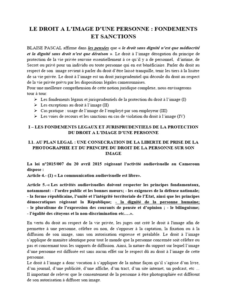 Droit à l'image : Fondements et sanctions | PDF | Confidentialité ...