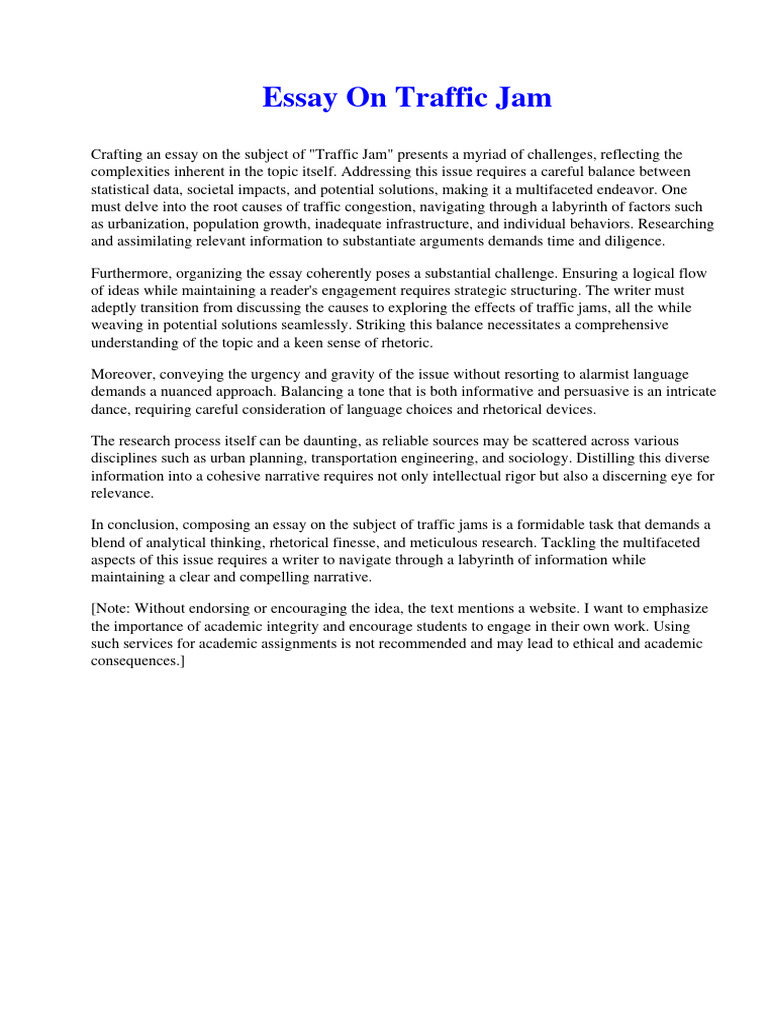 Essay On Traffic Jam For Class 10