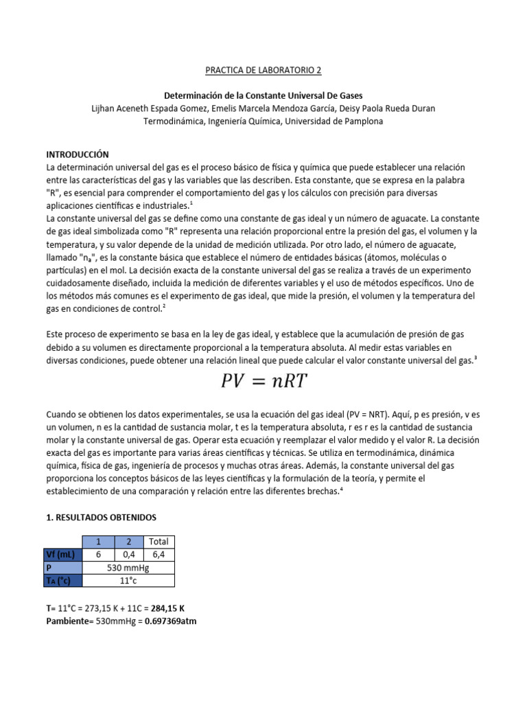 Determinación de la Constante R de Gases | PDF | Gases | Medición