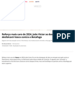 Reforço Mais Caro de 2024, João Victor Se Destaca, Mas Desfalcará Vasco Contra o Botafogo - Vasco - Ge