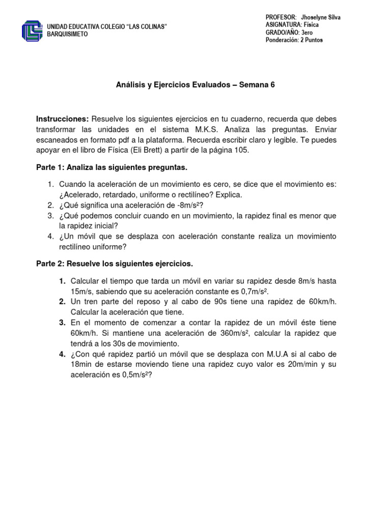 Actividad 3er Año Mruv Semana 6 Pdf