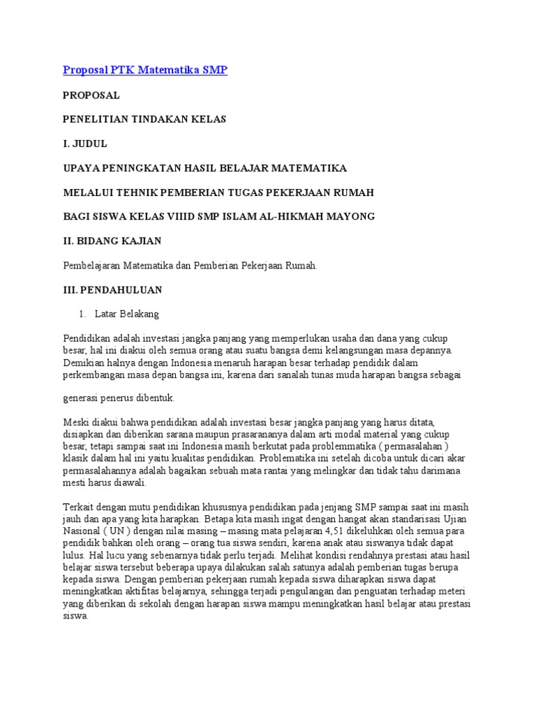 Proposal PTK Matematika SMP