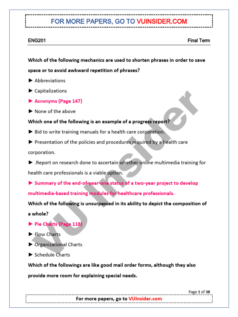 ENG201 Final Term Preparation Guide | PDF | Communication | Bias