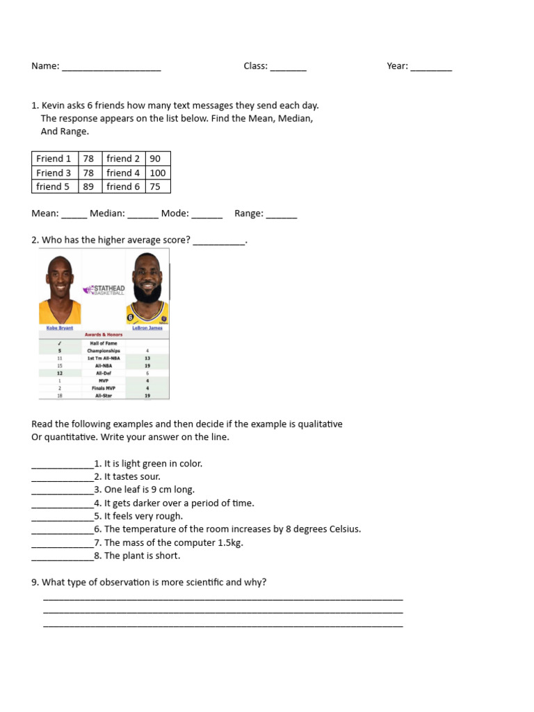 Mean Median Mode Worksheet | PDF