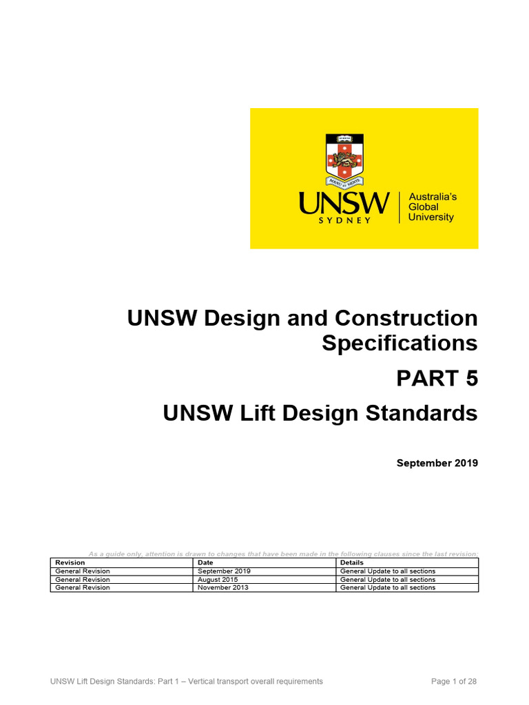 UNSW Lift Design Standards Overview | PDF | Elevator | Escalator