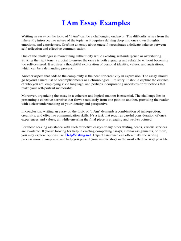 I Am Essay Examples | PDF | General Fiction