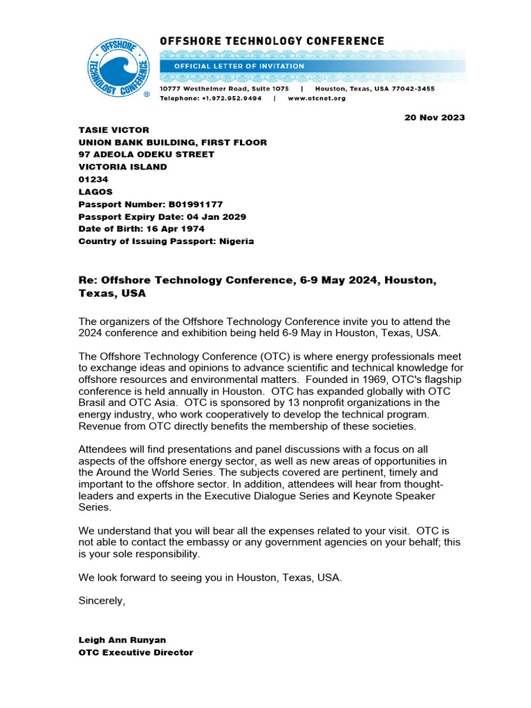 Otc Invitation Letter PDF