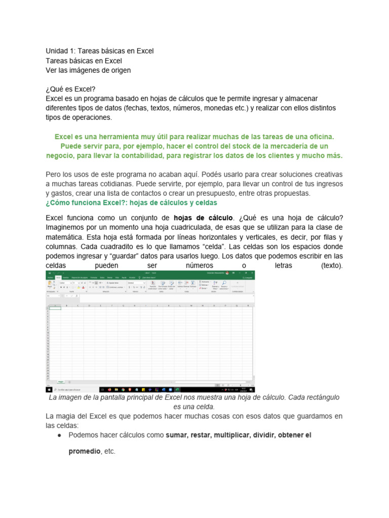 Unidad 1 - Tareas Básicas en Excel | PDF | Microsoft Excel | Hoja de ...