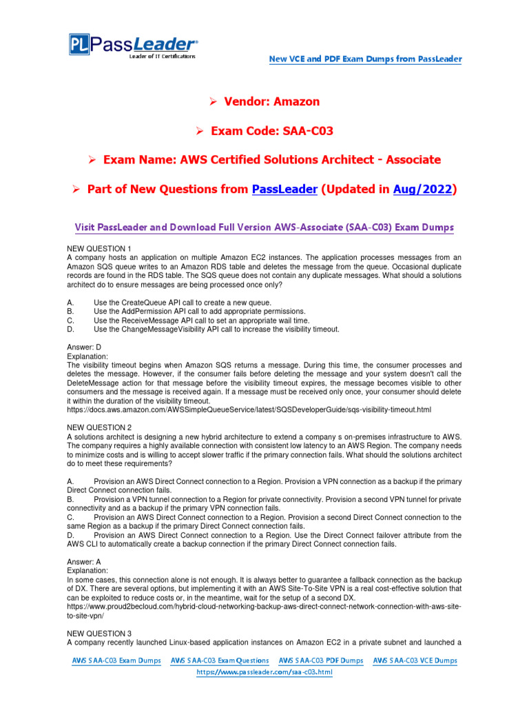 AWS SAA-C03 Exam Dumps and Solutions | PDF | Amazon Web Services ...