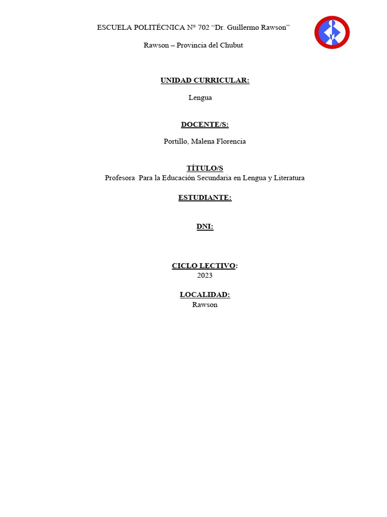ESCUELA POLITÉCNICA 702 "Dr. Guillermo Rawson" Rawson Provincia Del Chubut PDF