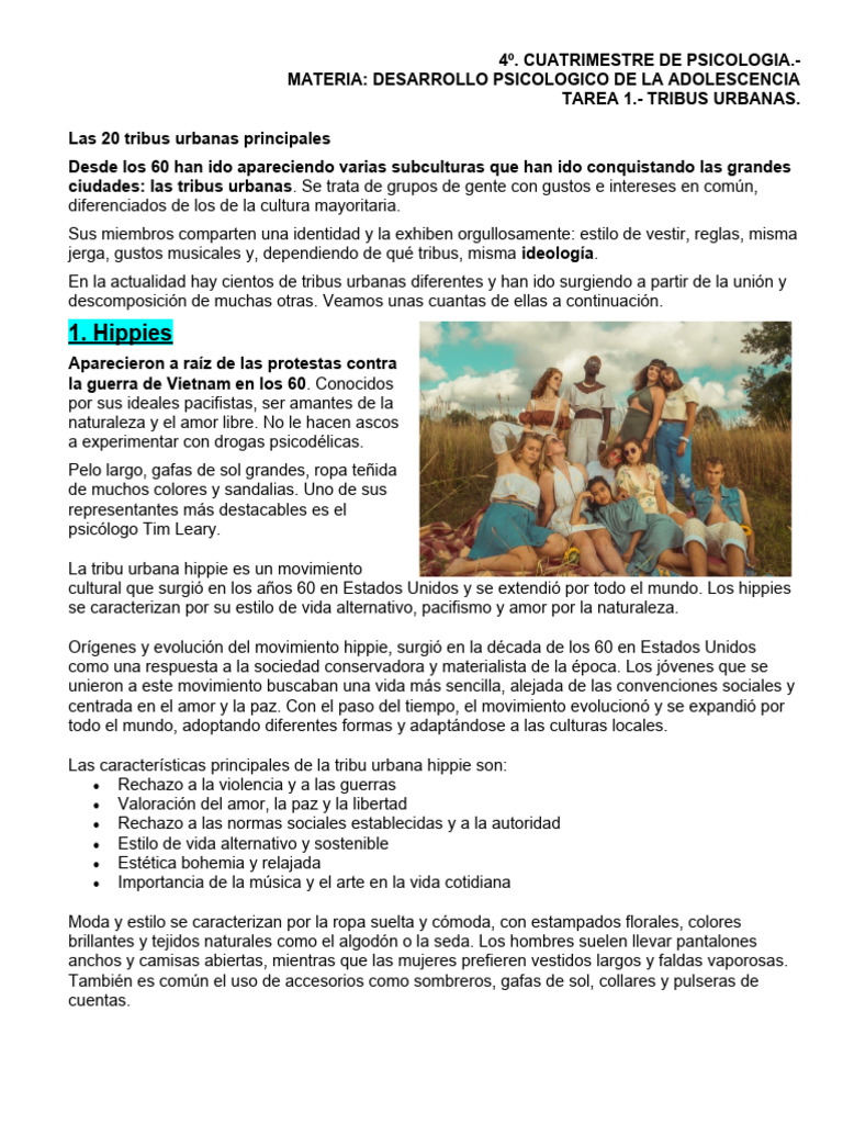 Tribus Urbanas | PDF | Música heavy metal | Hippie, image size:768x1024