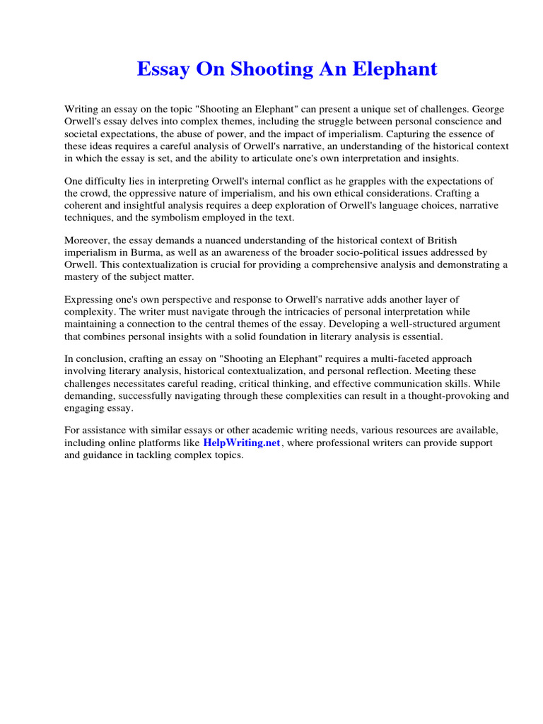 Essay On Shooting An Elephant PDF Romeo And Juliet Force